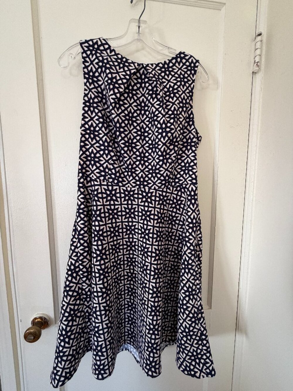 Roz & Ali Navy Geometric Fit & Flare Dress Size 12
